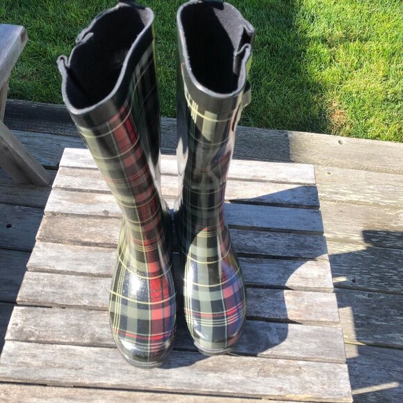 Capelli New York Red and Black Plaid Rain Boots Size 7 - Picture 1 of 4